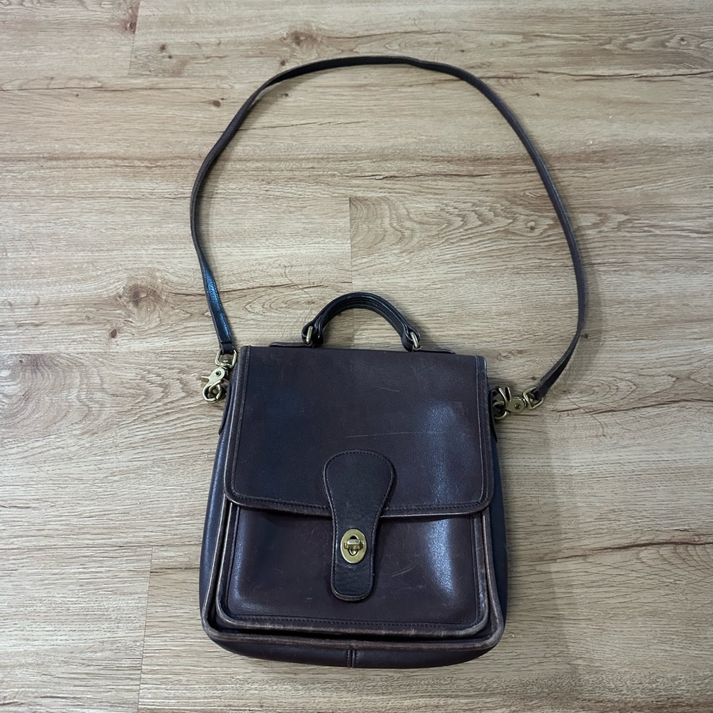 Vintage Coach Brown Leather Willis Crossbody Satchel Bag USA Turnlock Purse
